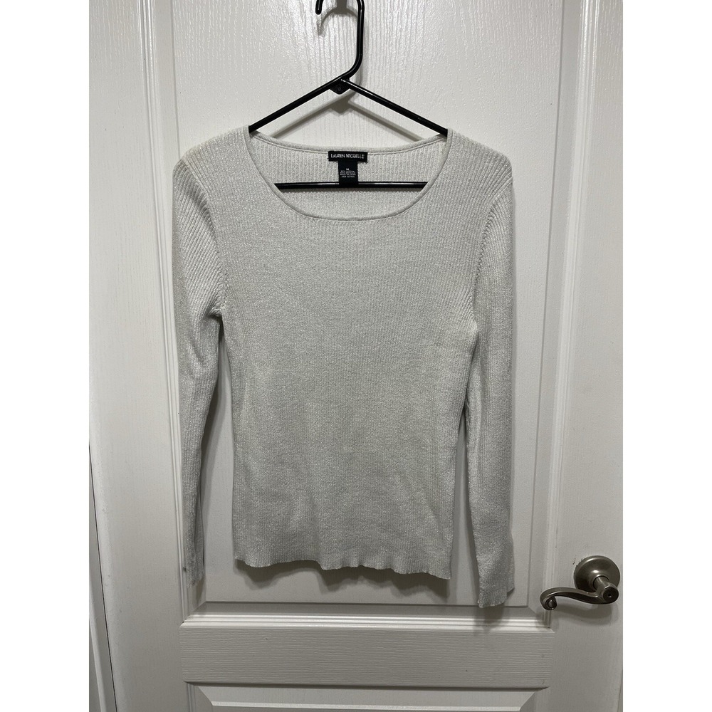 Lauren Michelle Womens Size M White Colorful Sparkle Metallic Thread Sweater Top
